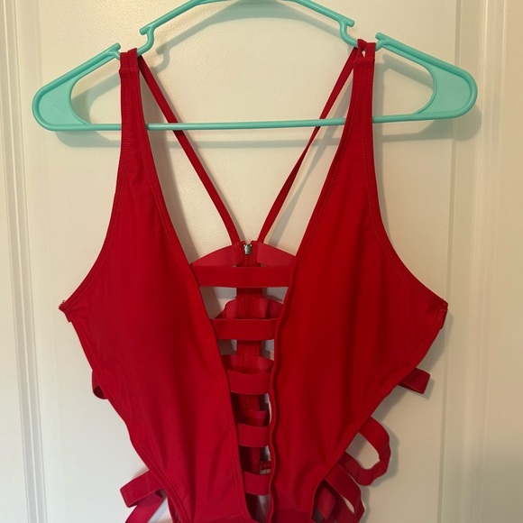 Red Strappy One-Piece Swimsuit - Picture 5 of 8